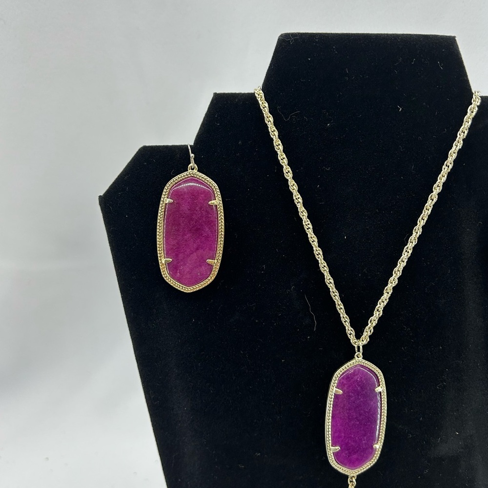 Kendra Scott Rayne Magenta Maroon Jade Tassel Long Necklace With Earrings - Picture 2 of 8
